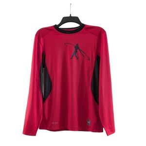 Men's Nike Pro Combat Dry-Fit Fitted Red and Black Long Sleeve Shirt